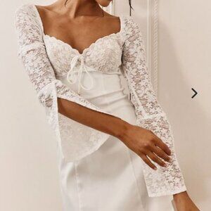 TI AMO LACE BUST LONG SLEEVE SATIN MINI DRESS WHITE